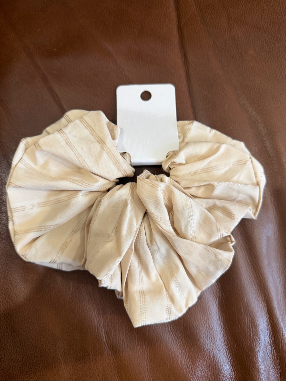 Beige Striped Scrunchie